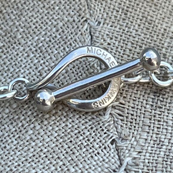 Michael Dawkins Sterling Silver Pearl Blue Bead Caviar Dangle Toggle Necklace - Picture 6 of 13